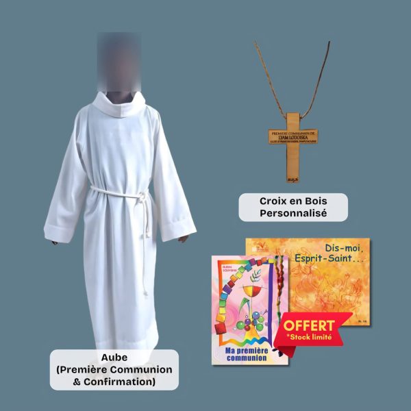 Aubes (Première Communion & Confirmation) & Croix en Bois (Personnalisé)